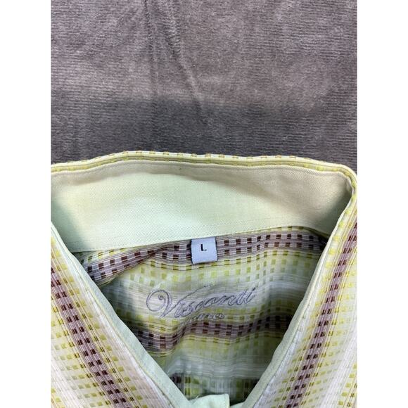 Luchiano Visconti DESIGNER BUTTON UP SHIRT Mens L‎ Striped Colorful Green - Picture 5 of 7